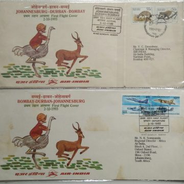 Johannesburg -Durban -Bombay-Bombay-Durban Johannesburg(Set of 2 Flight Covers)