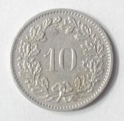 SWITZERLAND 10 Rappen 1974 Confoederatio Helvetica (used) - Image 2