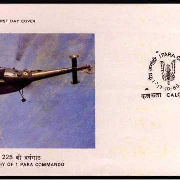 First Day Cover 17 Oct. '86 225th Anniv. of 8th Battalion of Coast Sepoys ( Now 1th Battalion of Parachute Regiment Commando).(FDC-1986) (Spots/hinged/slightly damaged/Paper Stuck)