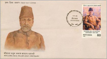 First Day Cover - 11 Nov. '88 Maulana Abul Kalam Azad Birth centnary(Freedom Fighter & Statesman). (fdc-1988) (Spots/hinged/slightly damaged/Paper Stuck)