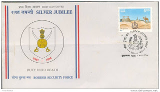 First Day Cover - 30 Nov. '90 25th Anniv. of Border Security Force (BSF). (fdc-1990) (Spots/hinged/slightly damaged/Paper Stuck)