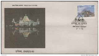 First Day Cover 27 Dec.'93 'INPEX'93', Indian National Philatelic Exhibition , Calcutta. Custom House Wharf (FDC-1993) (Spots/hinged/slightly damaged/Paper Stuck)