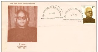 First Day Cover 09 Nov.'97 Birth Cent. of Kotamaraju Rama Rao (Freedom Fighter & Journalist).(FDC-1997) (Spots/hinged/slightly damaged/Paper Stuck)