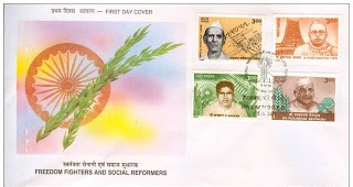 First Day Cover 09 Dec.'98 Freedom Fighter & Social Reformers : A. Vaidyanatha Iyer, Dr. Punjabrao Deshmukh, Indulal kanaiyalal Yagnik 7 P. Kakkan.(FDC-1999) (Spots/hinged/slightly damaged/Paper Stuck)
