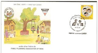 First Day Cover 18 Dec.'99 50th Anniv. of Family Planning Association of India.(FDC-1999) (Spots/hinged/slightly damaged/Paper Stuck)