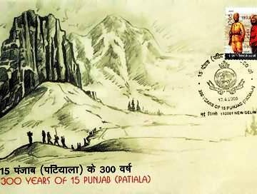 First Day Cover 13 Apr. '05 300 Years of 15 Punjab (Patiala)Regiment.(FDC-2005) (Spots/hinged/slightly damaged/Paper Stuck)