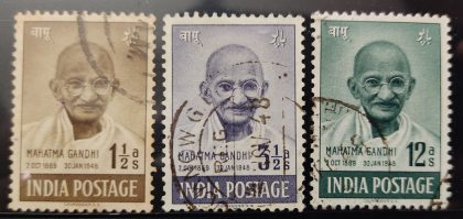 1st Anniv.of Independence Mahatma Gandhi Mourning issue set of 3 stamps - Used Stamp