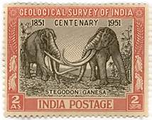 13 Jan. 51 Geological Survey of India - Centenary. Animal, Elephant, 2 Anna  (Hinged/Gum washed stamp)
