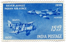 30 Apr. '58 Indian Air Force Silver Jubilee. Silver Jubilee, Air Force, Aircraft, 15 nP.  (Hinged/Gum washed stamp)