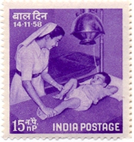 14 Nov. 58 Childrens Day. Childrens Day, Nurse, Child, Hospital, Medicine, 15 nP.  (Hinged/Gum washed stamp)
