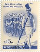 Nehru & Nagaland?Personality, Nehru, Nagaland, Naga Tribesmen, Headgear, Costume, Freedom Fighter, Prime Minister, Indian National Congress, Spear, 15P.  (Hinged/Gum washed stamp)