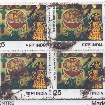 Childrens Day. Childrens Day, Painting, Folk Tale, 25 P. (Used Block of 4 stamp)