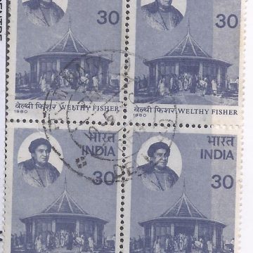 Welthy Fisher. Personality, Teacher, Missionary, Author, Ramon Magsaysay Award, Saksharta Nicketan House, 30P. (Used Block of 4 stamp)