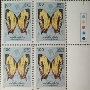 Butterflies - Cyrestis Achates. Butterfly, Cyrestis achates, Nymphalidae,Rs. 1 (Block of 4 TL Stamp)