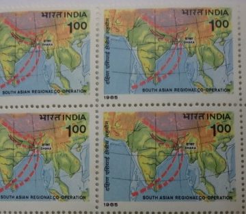 Map of S.E. Asia showing Madras & Penang linked by IOCOM.(Block of 4 TL Stamp)