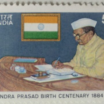 Dr. Rajendra Prasad Birth Centenary. Personality, President of India, Freedom Fighter, Lawyer, Indian National Congress, Flag, Writing, Desk, Cap, Headgear, Centenary 50 P. - MNH Stamp