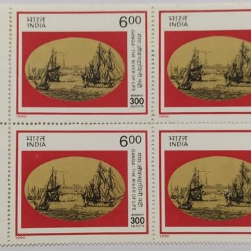 Calcutta Tricentenary, 18th Century Shipping on the Ganges &old Fort william  (Block of 4 TL Stamp)