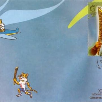 First Day Cover 25 June. '10 Queen's Baton Relay XIX Commonwealth Games.(FDC-2010) (Spots/hinged/slightly damaged/Paper Stuck)