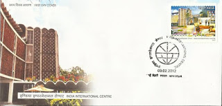 First Day Cover 09 Feb.'12 India International Centre.(FDC-2012) (Spots/hinged/slightly damaged/Paper Stuck)