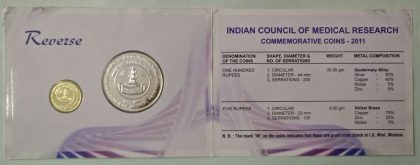 2011 - INDIAN COUNCIL OF MEDICAL RESEARCH CENTENARY YEAR Rs.100, Rs.5 (UNC SET) - Image 3