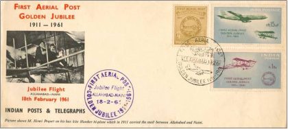 First Day Cover 18 Feb.'61 50th Anniversary of First Official (fdc-1961) (Spots/hinged/slightly damaged/Paper Stuck)