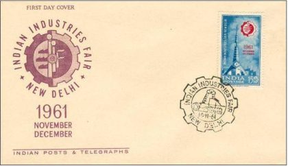 First Day Cover 14 Nov.'61 Indian Industries Fair , New Delhi. (fdc-1961) (Spots/hinged/slightly damaged/Paper Stuck)