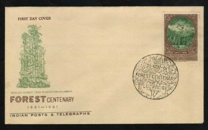 First Day Cover 21 Nov.'61 Centenary of Scientific Forestry (fdc-1961) (Spots/hinged/slightly damaged/Paper Stuck)