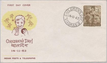 First Day Cover? 14 Nov.'63 National Children's Day. (fdc-1963) (Spots/hinged/slightly damaged/Paper Stuck)