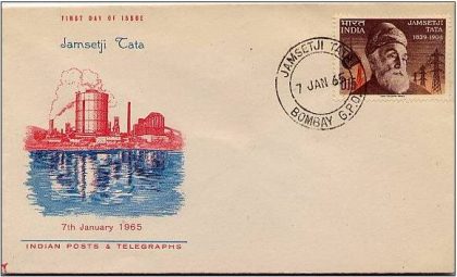 First Day Cover?07 Jan.'65 Jamsetji Nusserwanji Tata. (fdc-1965) (Spots/hinged/slightly damaged/Paper Stuck)