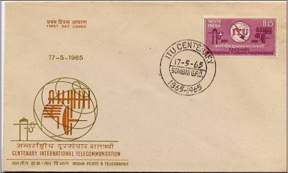 First Day Cover?17 May.'65 Centenary of International Telecommunication Union. (fdc-1965) (Spots/hinged/slightly damaged/Paper Stuck)