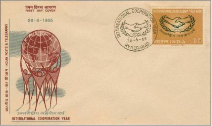 First Day Cover?26 Jun.'65 International Co-Operation Year (fdc-1965) (Spots/hinged/slightly damaged/Paper Stuck)