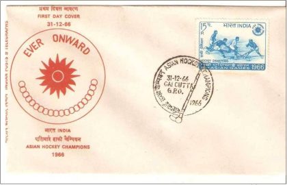 First Day Cover?31 Dec.'66 India's Hockey Victory in 5th Asian Games Bangkok (fdc-1966) (Spots/hinged/slightly damaged/Paper Stuck)
