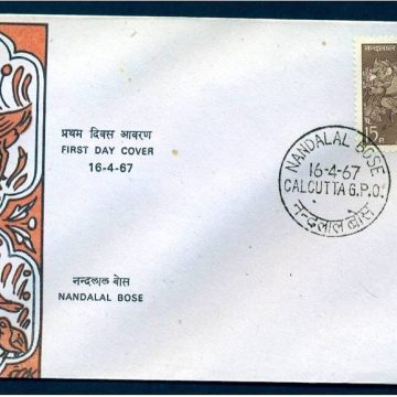 First Day Cover 16 Apr.'67 First Death Anniv.of Acharya Nandalal Bose(Painter). (fdc-1967) (Spots/hinged/slightly damaged/Paper Stuck)
