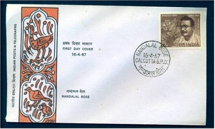First Day Cover 16 Apr.'67 First Death Anniv.of Acharya Nandalal Bose(Painter). (fdc-1967) (Spots/hinged/slightly damaged/Paper Stuck)