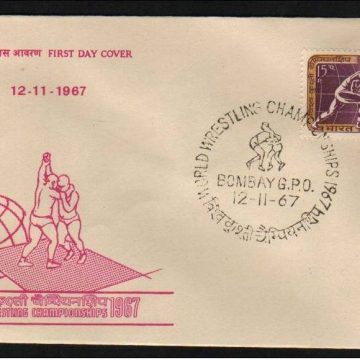 First Day Cover 12 Nov.'67 World Wrestling Championships,New Delhi (fdc-1967) (Spots/hinged/slightly damaged/Paper Stuck)