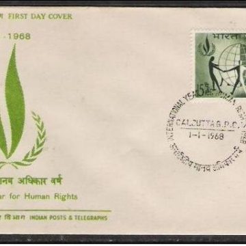 First Day Cover 01 Jan.'68 International Year for Human Rights. (fdc-1968) (Spots/hinged/slightly damaged/Paper Stuck)