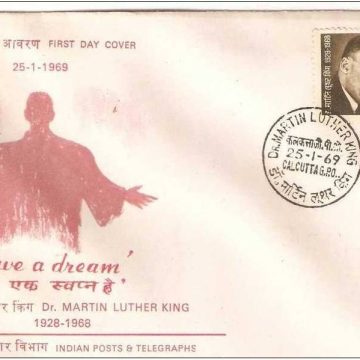 First Day Cover 25 Jan.'69 Dr.Martin Luther King. (fdc-1969) (Spots/hinged/slightly damaged/Paper Stuck)