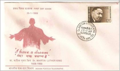 First Day Cover 25 Jan.'69 Dr.Martin Luther King. (fdc-1969) (Spots/hinged/slightly damaged/Paper Stuck)