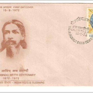 First Day Cover-15 Aug. '72 Birth Centenary of Sri Aurobindo(Religious Philosopher). (FDC-1972) (Spots/hinged/slightly damaged/Paper Stuck)