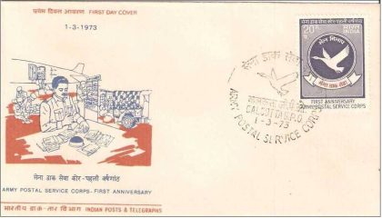 First Day Cover-01 Mar.'73 1st Anniv. of Army Postal Service Crops. (FDC-1973) (Spots/hinged/slightly damaged/Paper Stuck)