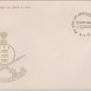 First Day Cover 08 Apr.'75 Bicentenary of Indian Army Ordnance Corps(FDC 1975) (Spots/hinged/slightly damaged/Paper Stuck)