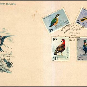 First Day Cover 28 Apr.'75 Indian Birds(2nd Series) (FDC-1975) (Spots/hinged/slightly damaged/Paper Stuck)
