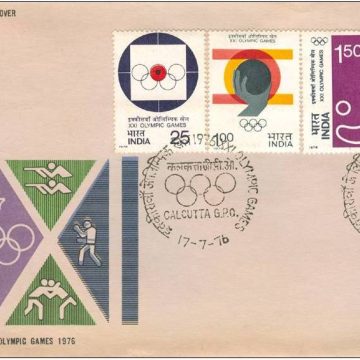 First Day Cover 17 Jul.'76 XXI Olympic Games, Montreal.(FDC-1976) (Spots/hinged/slightly damaged/Paper Stuck)