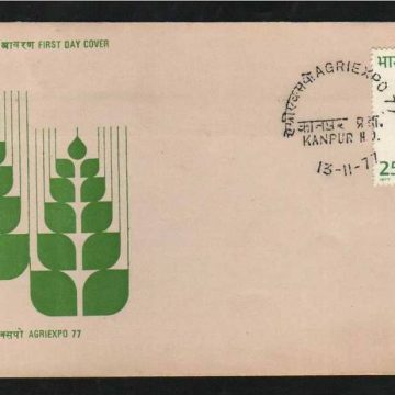 First Day Cover 13 Nov.'77 'AGRIEXPO-77' Agriculture Exposition,New Delhi.(FDC-1977) (Spots/hinged/slightly damaged/Paper Stuck)