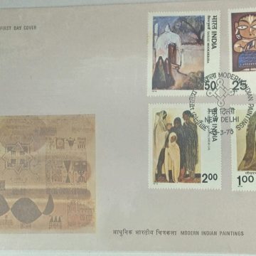 First Day Cover 23 Mar.'78 Modern Indian Paintings.(FDC-1978) (Spots/hinged/slightly damaged/Paper Stuck)