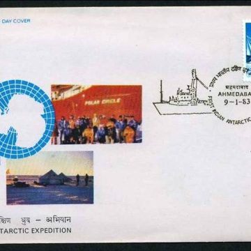 First Day Cover 09 Jan. '83 First Indian Antractic Expedition.(FDC-1983) (Spots/hinged/slightly damaged/Paper Stuck)