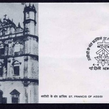 First Day Cover 04 Apr. '83 800th Birth Anniv.of St. Francis of Assisi.(FDC-1983) (Spots/hinged/slightly damaged/Paper Stuck)