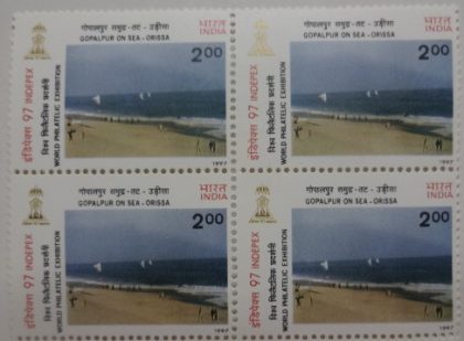 INDEPEX'97' International stamp Exhibition, New Delhi Beacher of India, Gopalpur-on-sea, orissa (Block of 4 stamp)