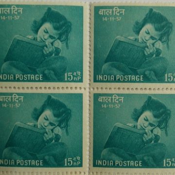 14 Nov 57 Childrens Day. Childrens Day, Child, Study, 15 nP. (Block of 4 stamp)