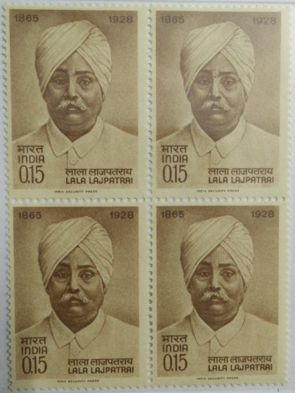 28 Jan. 65 Lala Lajpat Rai. Personality, Freedom Fighter, Author, 15 P. (Block of 4 stamp)